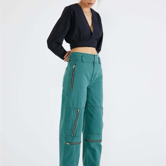 Etica Women’s Barrel Leg Doyle Biker Pants in Quetzal Green Size 31 - Picture 1 of 13